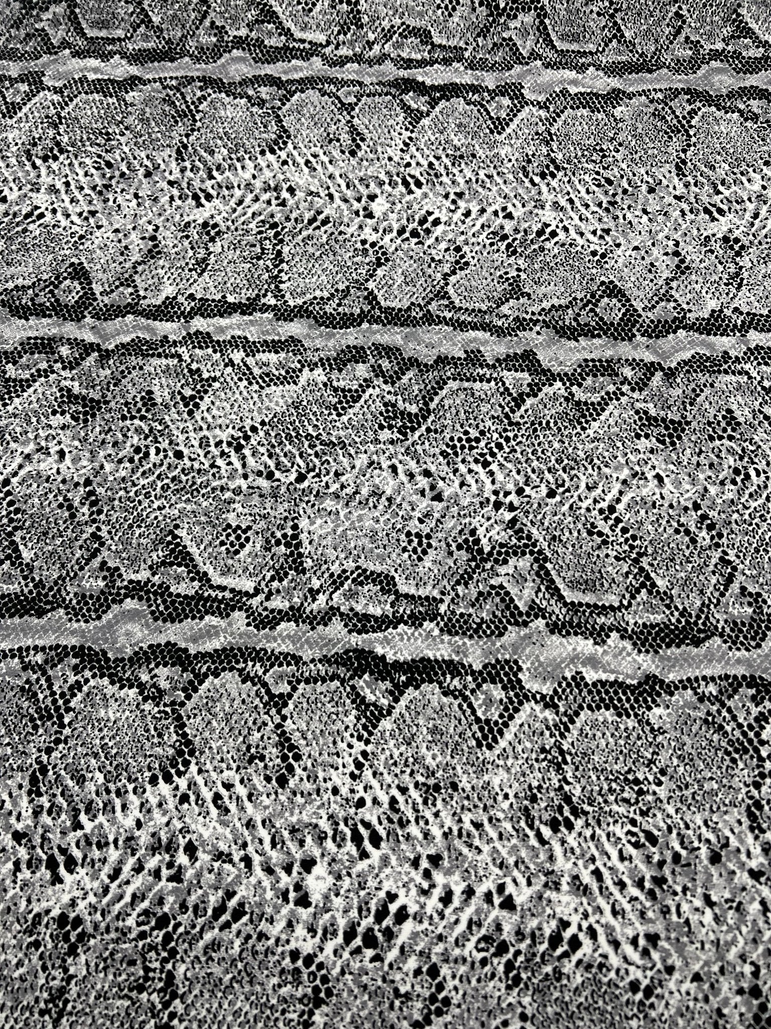 Grey Snake Printed Plain Scuba 4 Way Stretch Jersey Fabric - T9 Fabrics